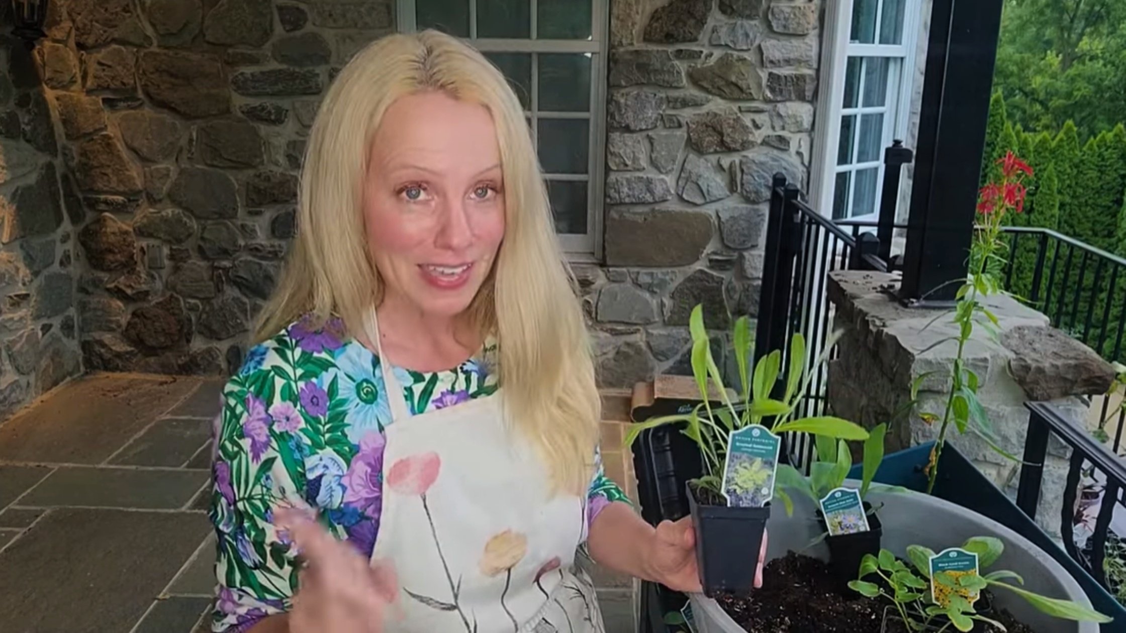 Heather Andrews from Garden Thoughtfully creates a pollinator pot of native plants for her porch